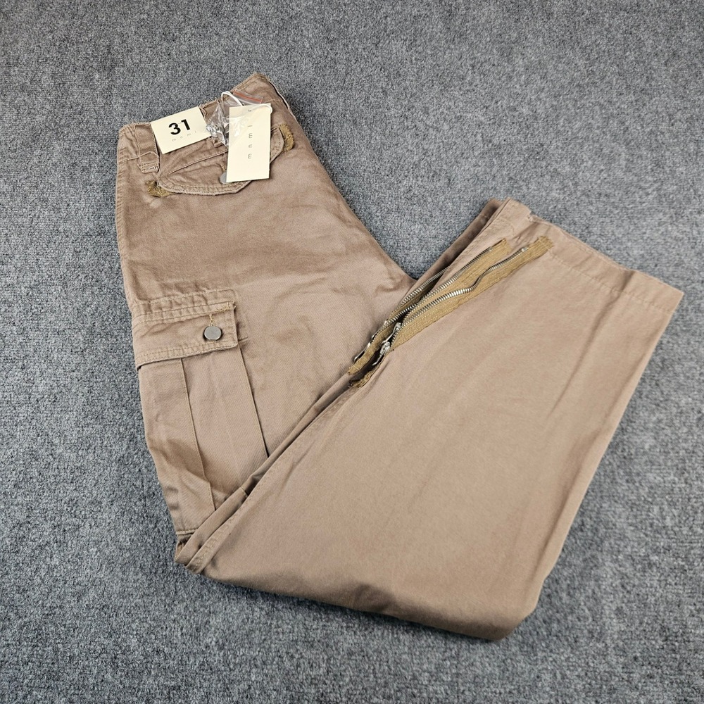 MNML Zipper‎ Denim Cargo Pants Khaki Tan Mens Size 31 M2021-P432-KHA-31 NWT
